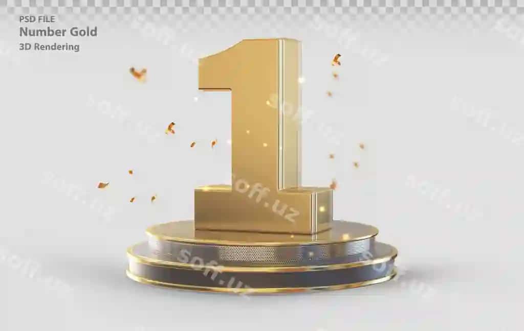 3D shohsupa bilan 1-raqamli oltin medal | Number 1 gold with podium 3d