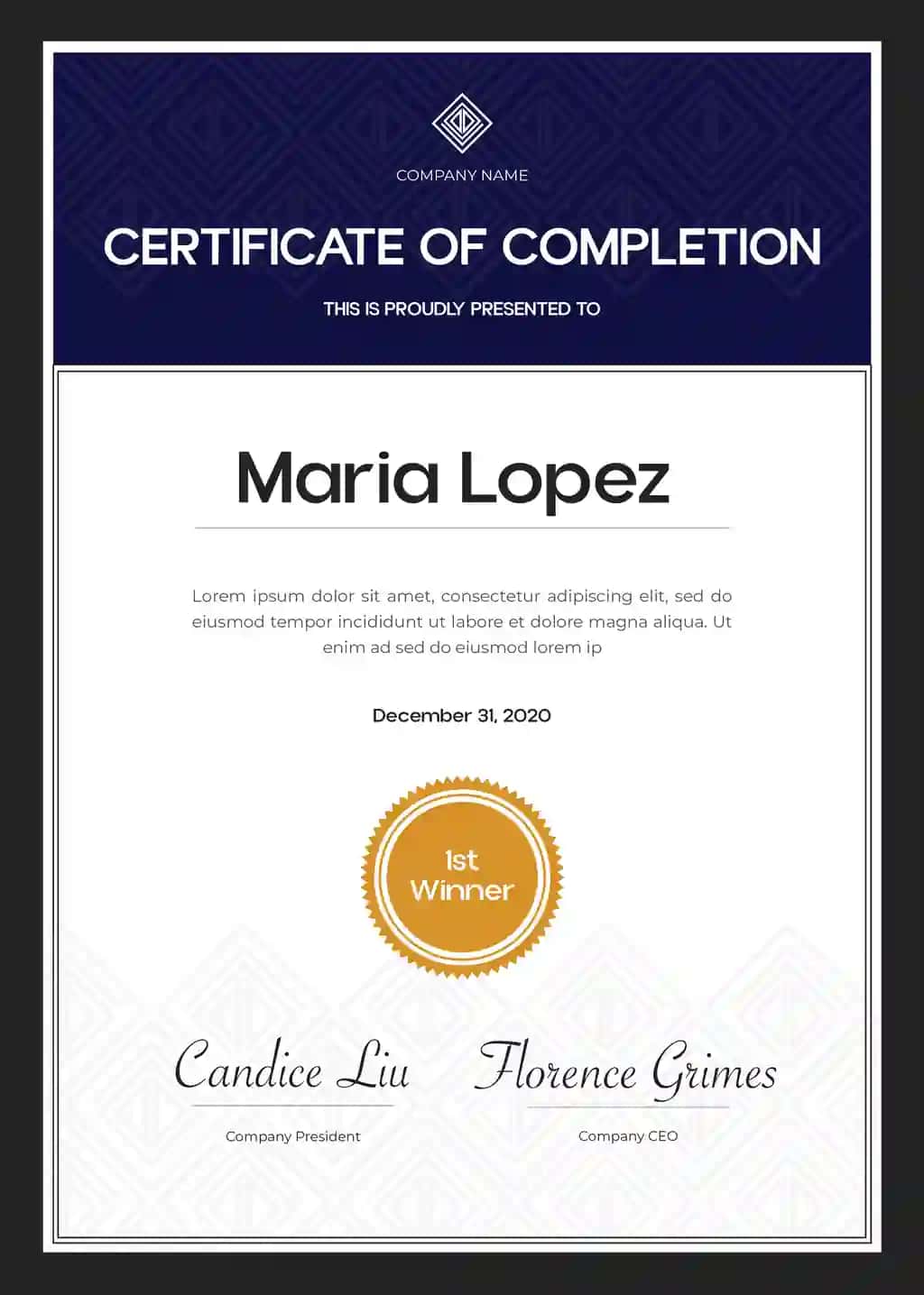 Sertifikat shablonini to'ldirish | Certificate template completion