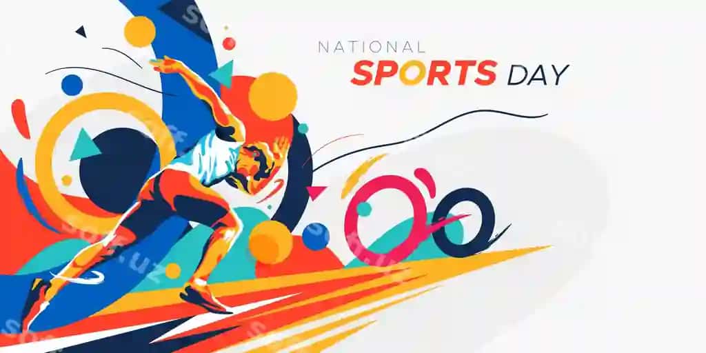 Milliy sport kunining bayrami orqa fonda abstrakt dekor bilan | National sports day celebration background with abstract ornament