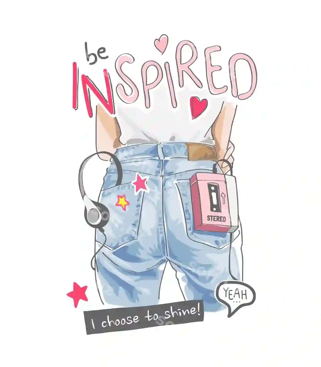 Ilhomlangan slovan ayol blue jeans chiroyli ikonkalar illustratsiyasi | Inspired slogan woman blue jeans cute icons illustration