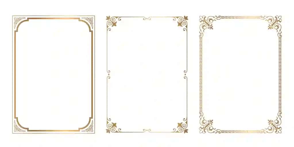 O'rnating vintage oltin ramkalar chegaralari dekorativ bezak vektor antiqa | Set vintage golden frames borders decorative ornament vector antique