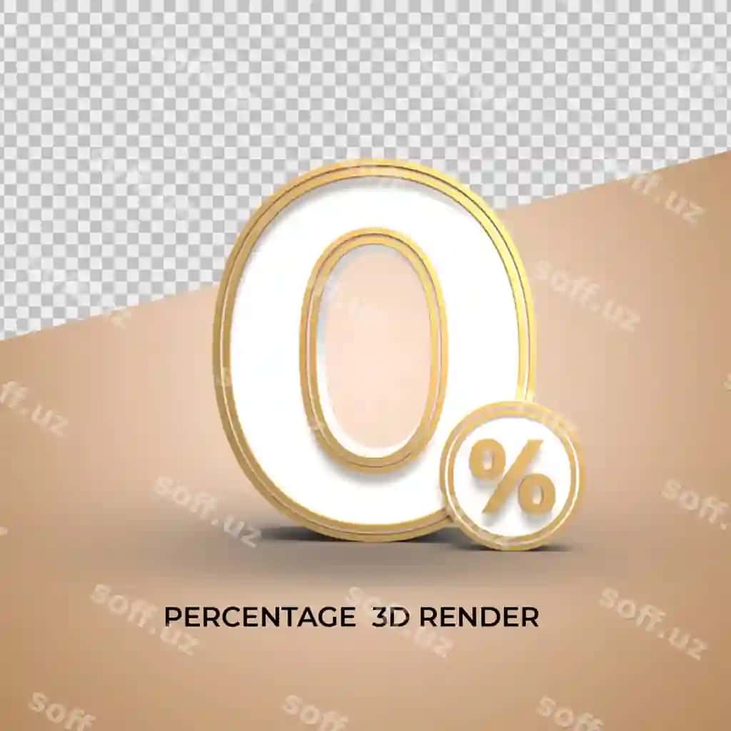 3D render raqami 0 foizli oq oltin chegirmali savdo | 3d render number 0 percentage white gold discount sale