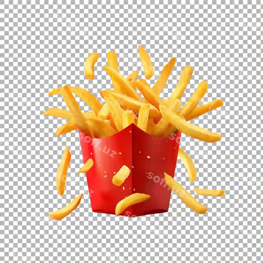 Frenc fries qizil qog'oz quticha ajraltirilgan shaffof fonda | French fries red paper box isolated transparent background