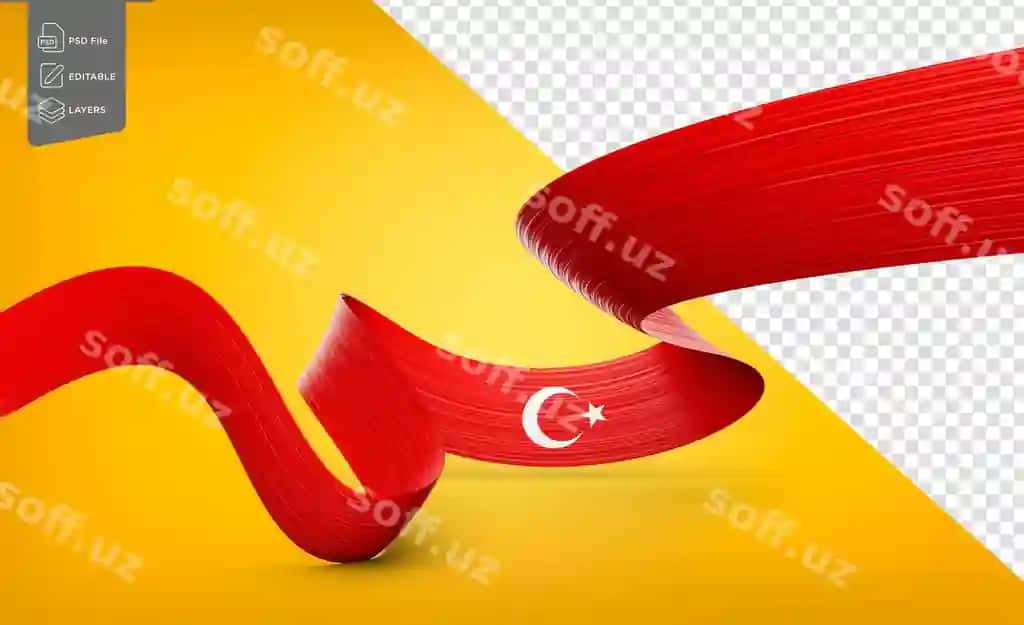 3D Turkiya bayroqi 3D shinir dalqon Turkiya lenta bayroqi oq fonda | 3d flag turkey 3d shiny waving turkey ribbon flag white background