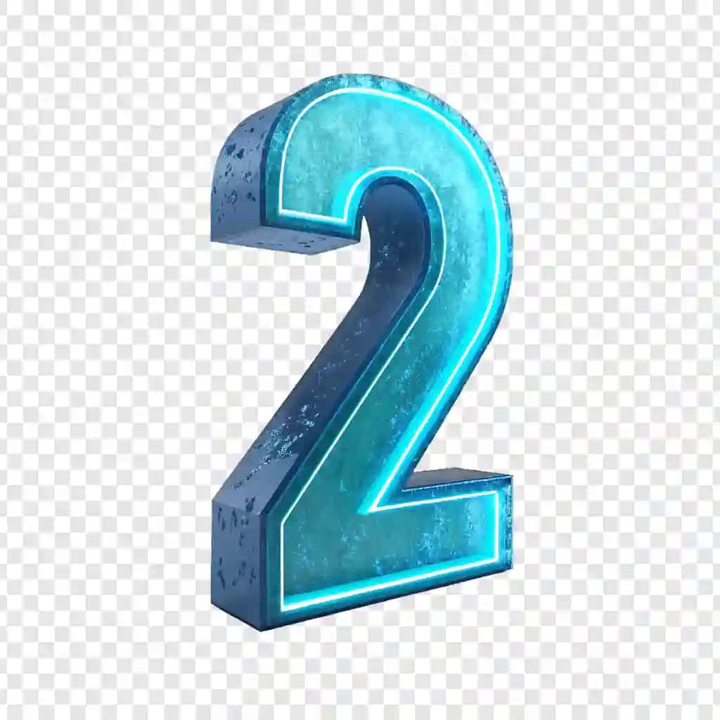 3D raqamli ikki turkuaz ko'k neon | 3d number two turquoise blue neon