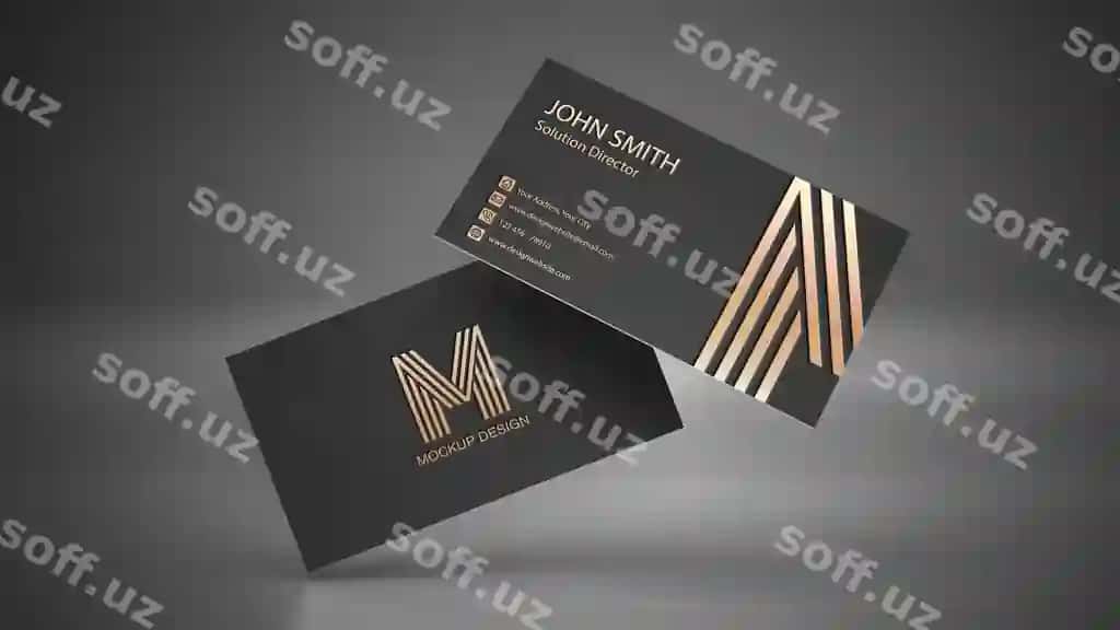 To'q rangli logotipli tashrif qog'ozi maketi | Business card mockup with logo dark background