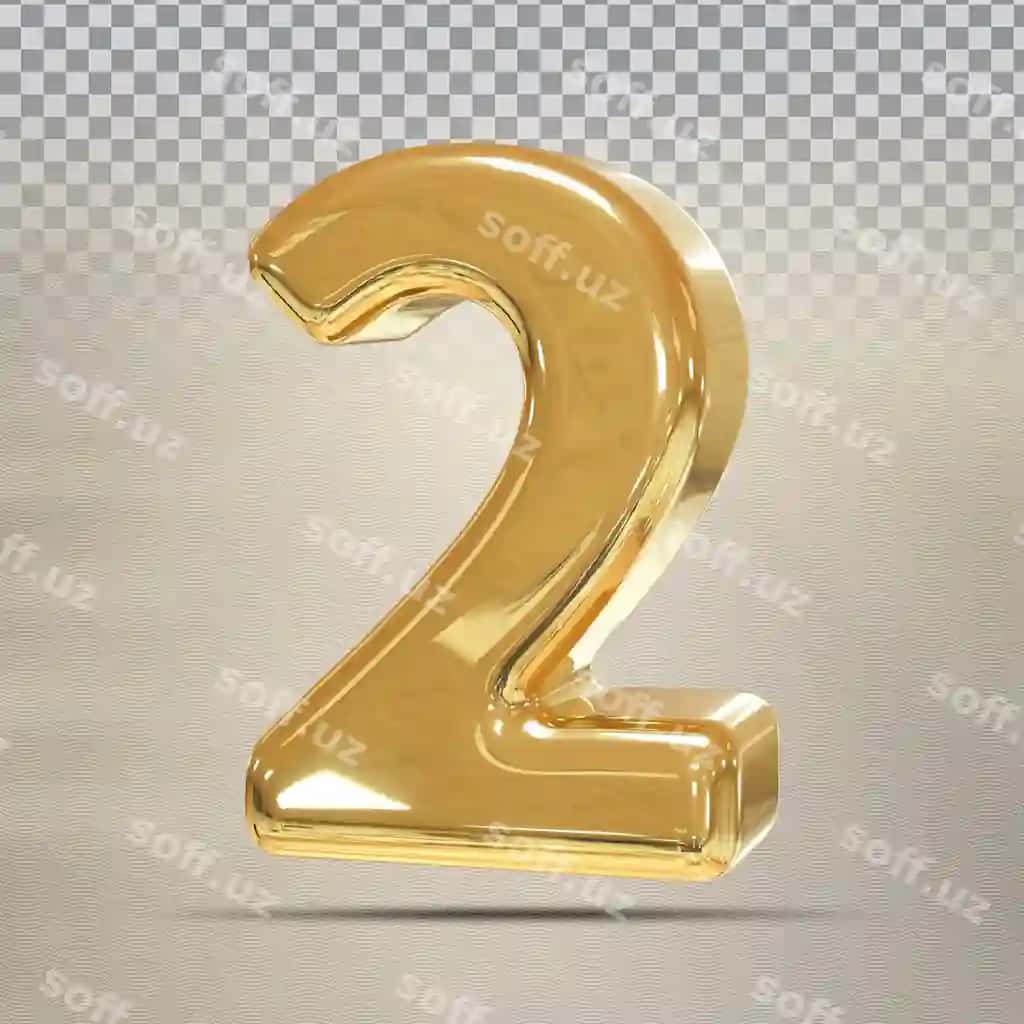 Oltin raqam 2 3D render hashamat | Golden number 2 3d render luxury