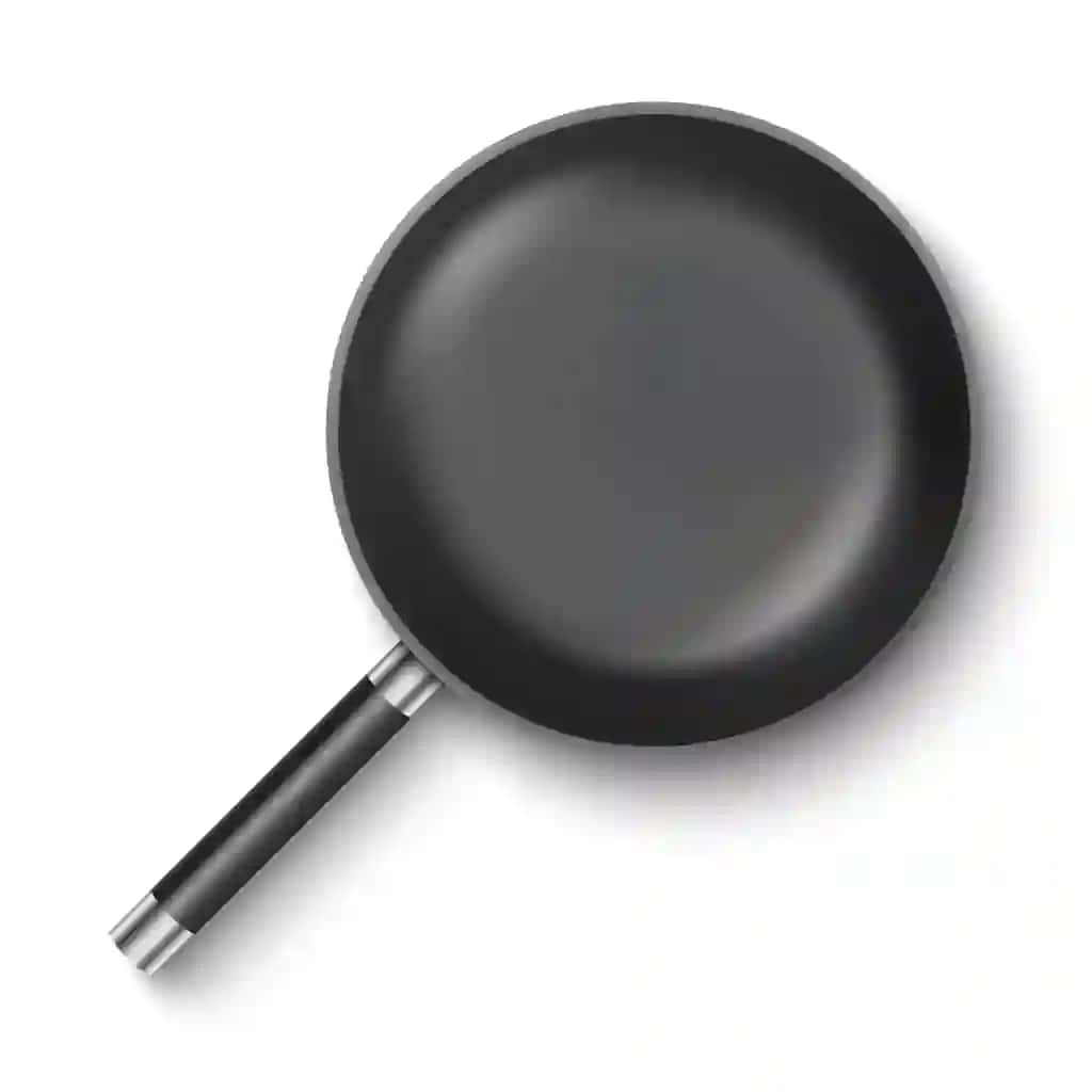 Haqiqiy bo'sh qovurilgan idish belgisi yuqori ko'rinishdagi izolyatsiyalangan oq fon | Realistic empty frying pan icon top view isolated white background