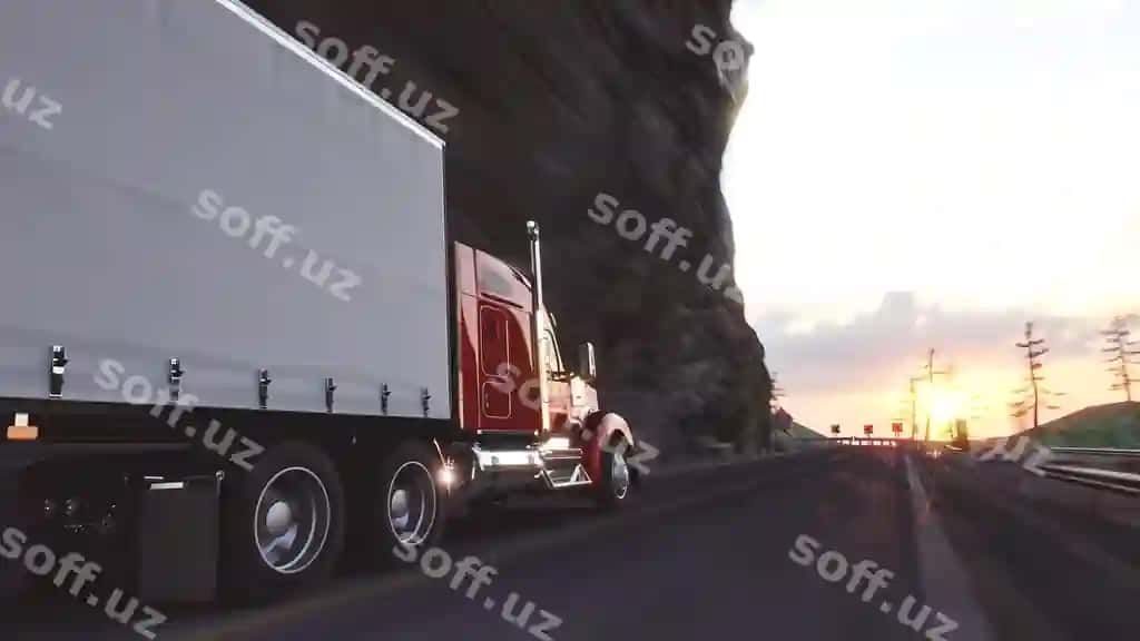 Amerika uslubidagi yuk mashinasi avtomagistrali yuk tashish mavzusidagi 3D tasviri | American style truck freeway pulling load transportation theme 3d illustration