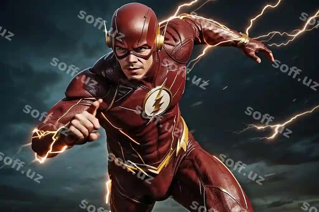 Super yuqori batafsil realistik rasm Flash yug'ilayotgan shamol yulduzlari atayotgan | Super high detailed realistic image flash running throwing lightning bolts