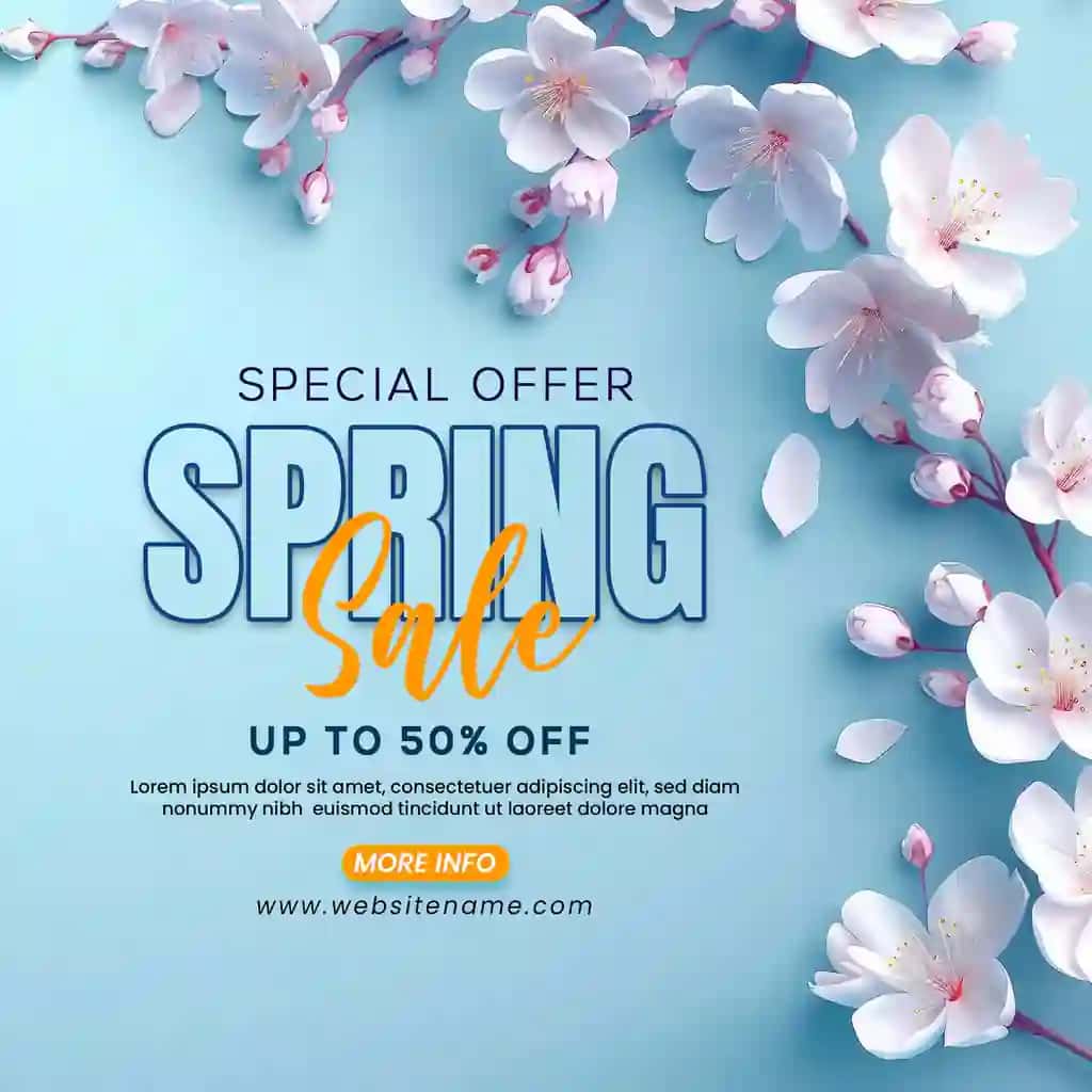 Bahor gullari savdosi banneri dizayni shabloni | Spring floral sale banner design template