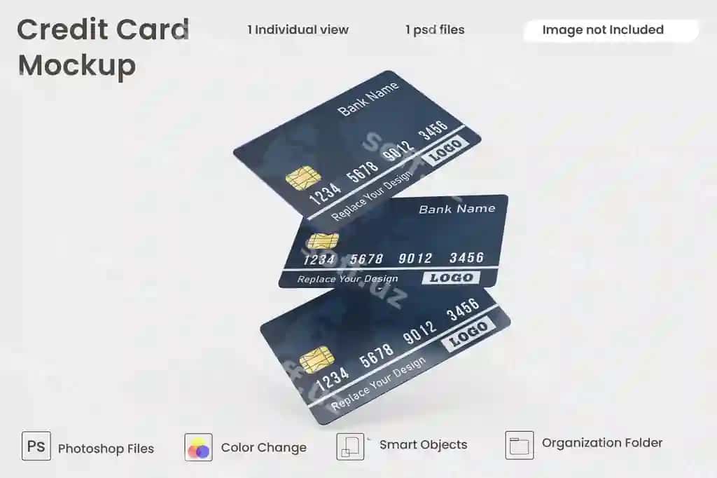 Haqiqiy plastik karta qozon modeli | Realistic plastic card hand mockup