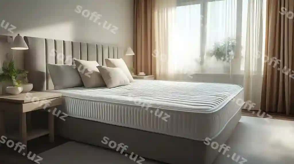 Yangi matras uyog'i yorqin qulay pastel bej rangli mehmonxona xonasi yoki kvartira ijarasi sog'liqli uyqu yuvish xizmatlari | New matress bed light cozy pastel beige hotel room apartment rent healthy sleep washing services