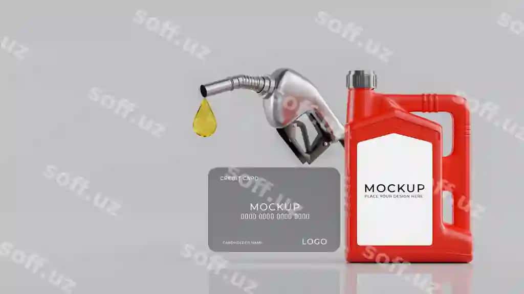 3D render dvigatel moyi shishasi kredit karta mahsuloti ekrani bilan | 3d render engine oil bottle with credit card product display