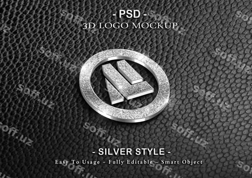 3D kumush boylik logotip modeli | 3d silver luxury logo mockup 2