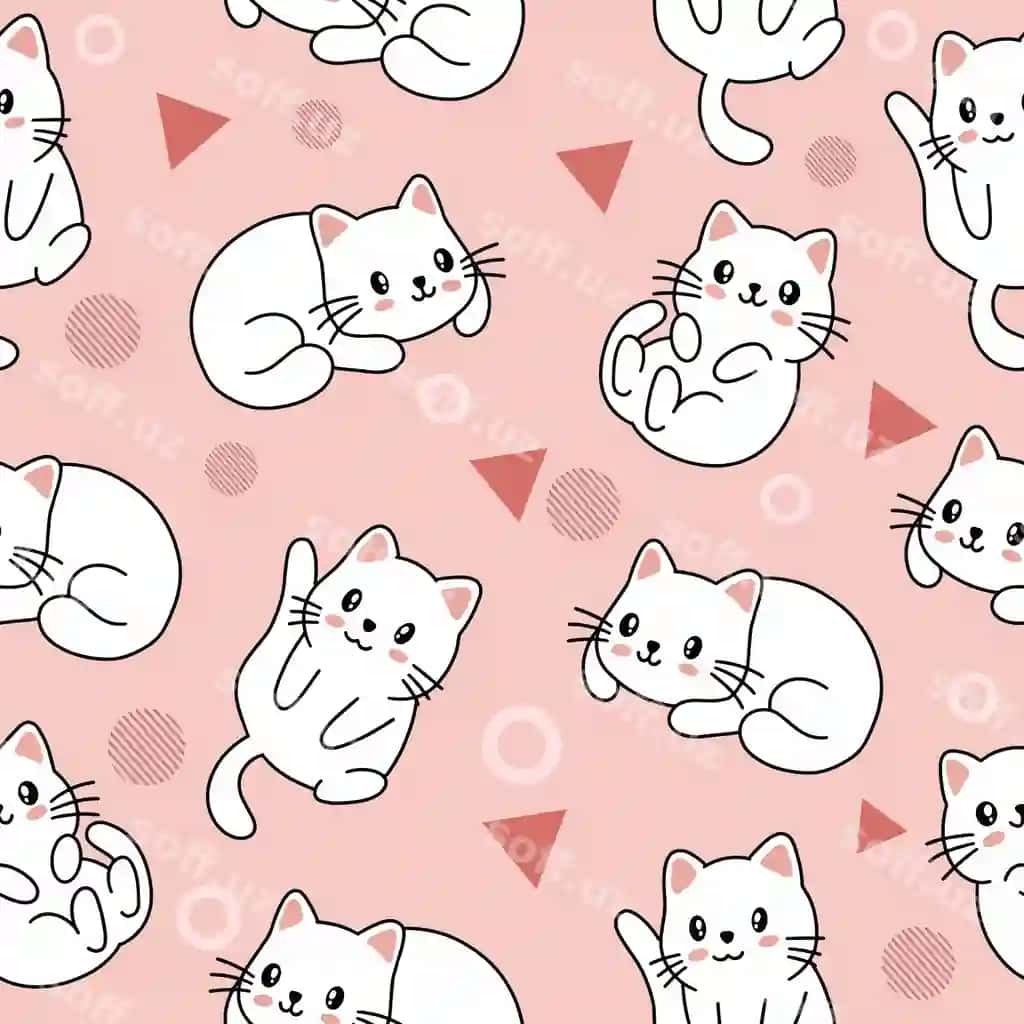 Yoqimli hayvon kichik mushuk chetları yo'q naqshli devor varaqi yorqin dizayn bilan | Cute animal little cat seamless pattern wallpaper with design light