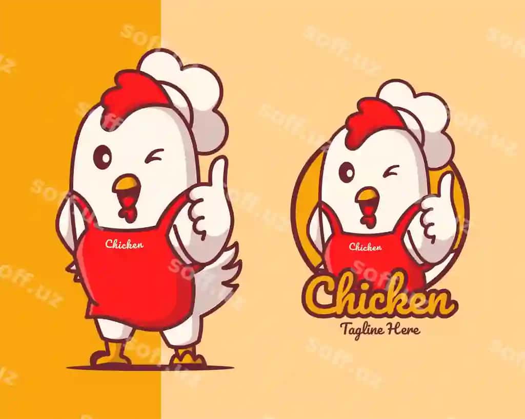 Oshpaz kiyimining logotipi konsepsiyasi tushirilgan tovuq | Chicken with chef outfit logo concept