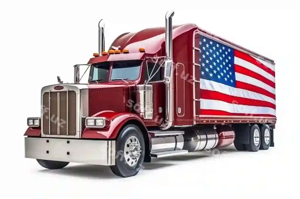 Yuk avtomobili oq fonli USA bayrog'i | Truck with usa flag white background