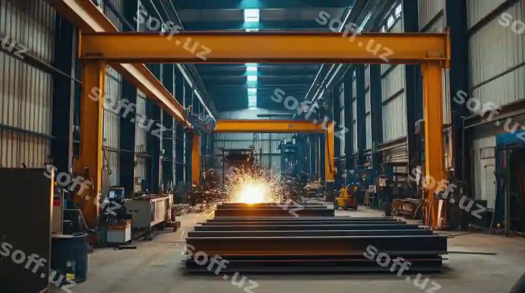 Uchqun uchqunlari bilan sanoat metall ishlab chiqarish | Industrial metal fabrication with sparks flying