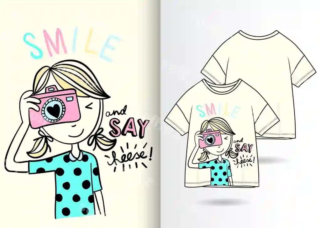 Qollanma gozal qiz illustratsiyasi futbolka dizayni bilan | Hand drawn cute girl illustration with t shirt design
