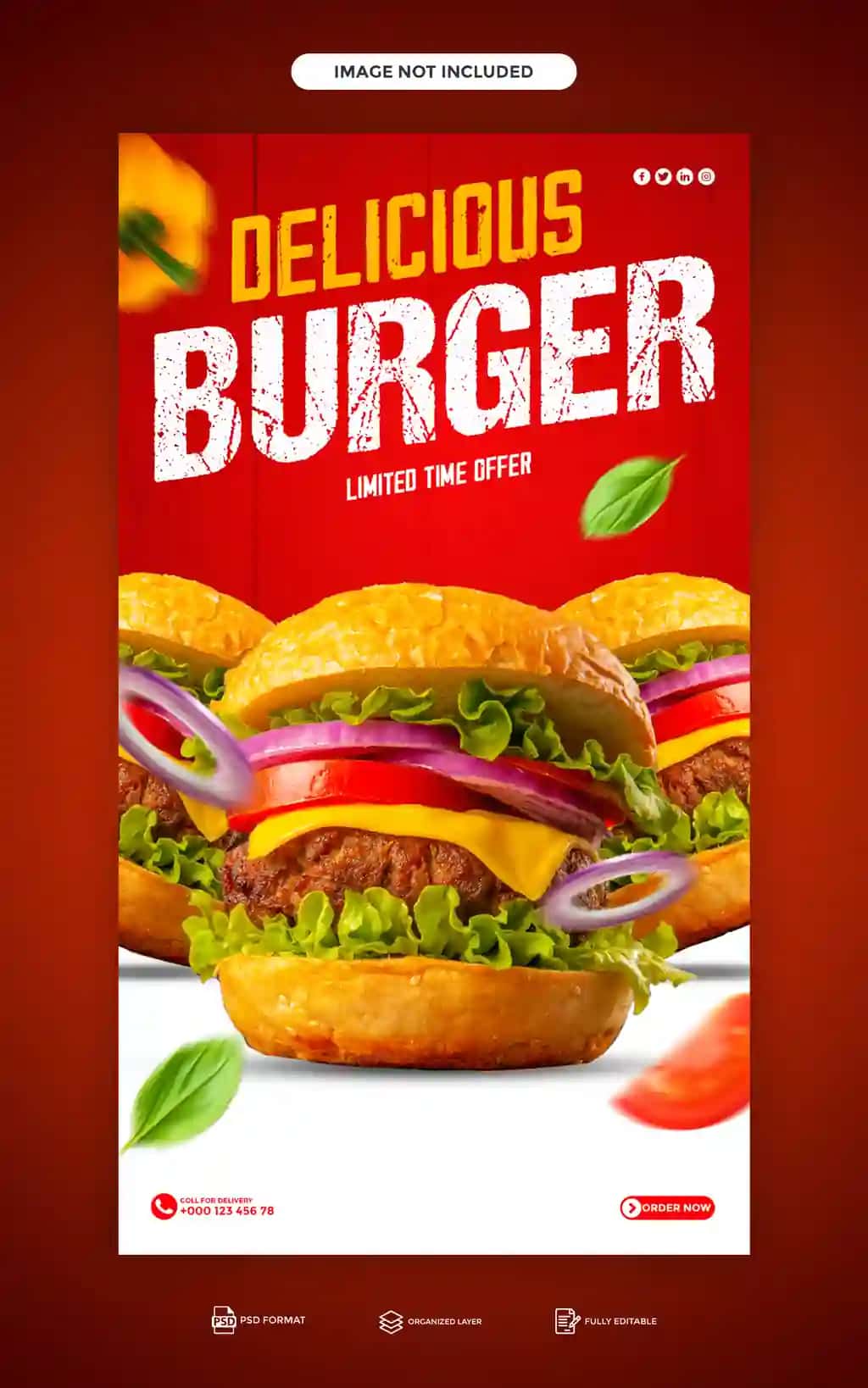 Psd mazali burger taomlari menyusi instagram facebook hikoyasi shabloni | Psd delicious burger food menu instagram facebook story template