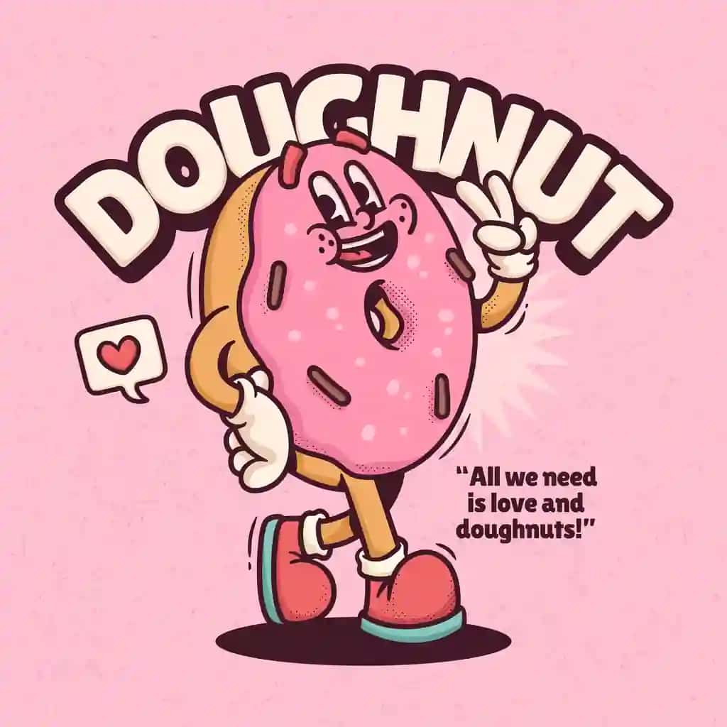 Qo'lda chizilgan ponchik zamonaviy retro multfilm vektori | Doughnut trendy retro cartoon vector hand drawn