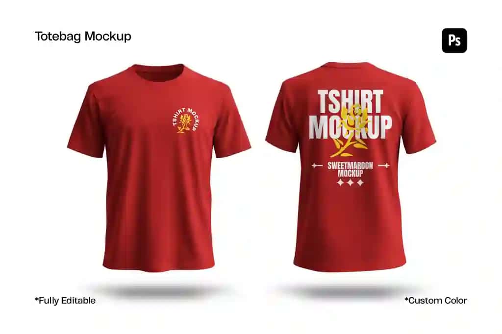 Haqiqiy qizil futbolka maketi old orqa tomondan kiyim brendi | Realistic red t shirt mockup front back views apparel branding