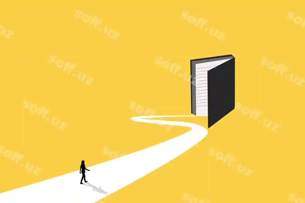 Bisnes ayol yo'nalishni kuzatish, kitobga o'tish, vizioner rahbarlik, farq qiluvchi | Business woman follow path go book visionary leadership different