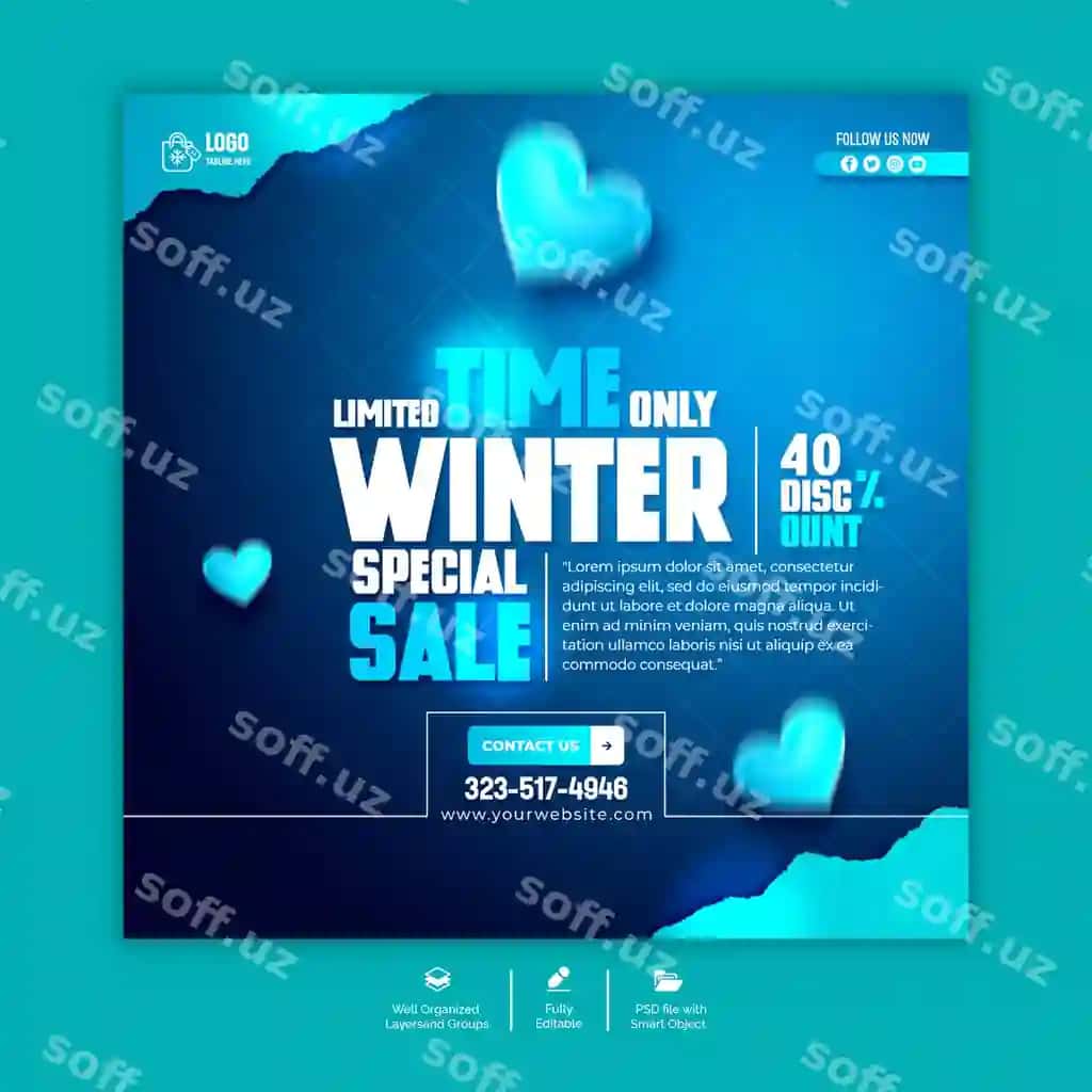 Psd Instagram posti qish sotuvi ijtimoiy media shabloni dizayni | Psd winter sale instagram post social media template design