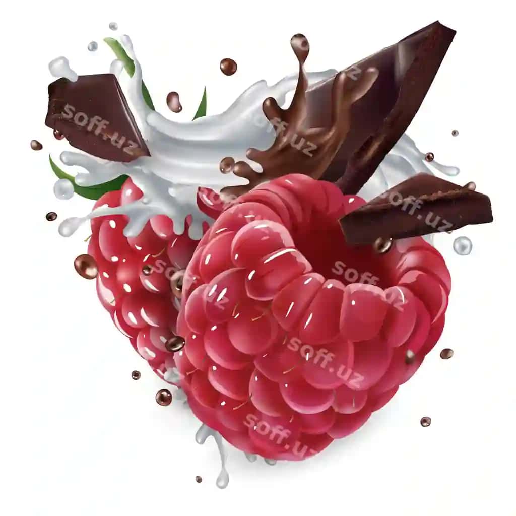 Mavzoley shokolad qismlari bilan sila sut | Raspberries with chocolate pieces splash milk 2