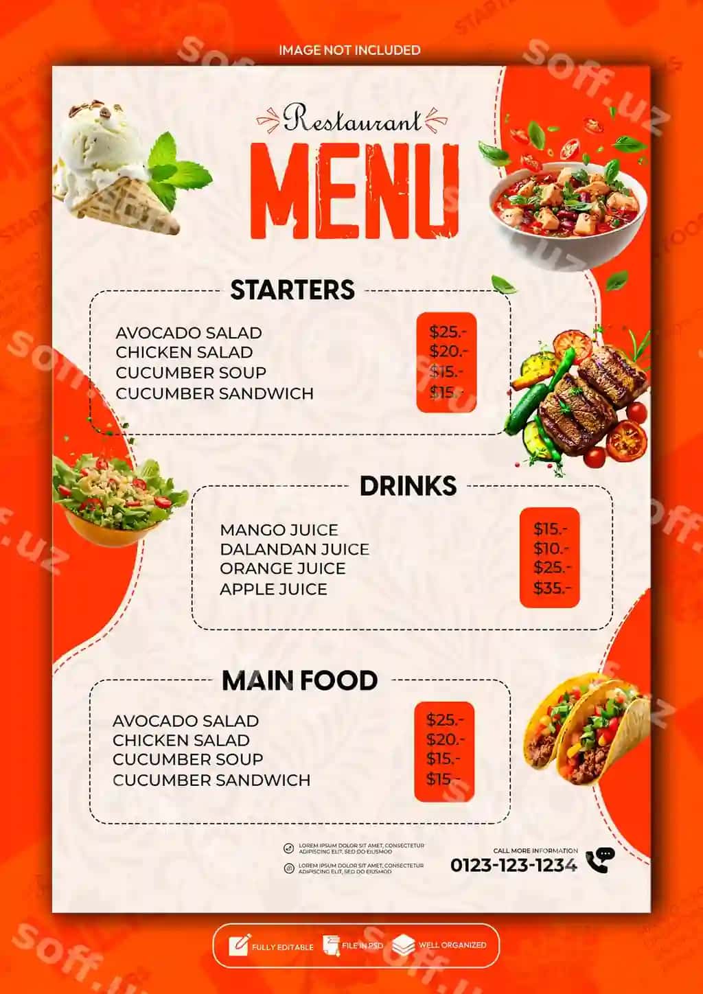 Restoran maxsus taom menyusi plakat shablonlari dizayni | Restaurant special food menu poster template design