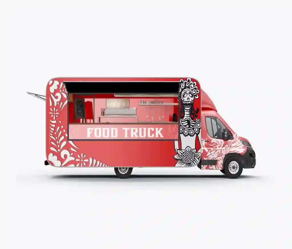 Oziq-ovqat yuk mashinalari karvon maketi | Food truck caravan mockup