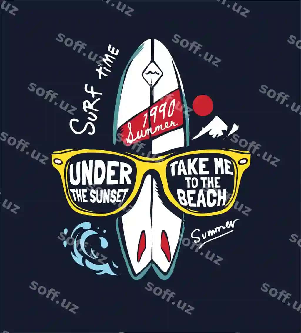 Tipografiya slogani ko'z qoplari bilan Surf doskasi vektor illustratsiyasi | Typography slogan with sunglasses surf board vector illustration