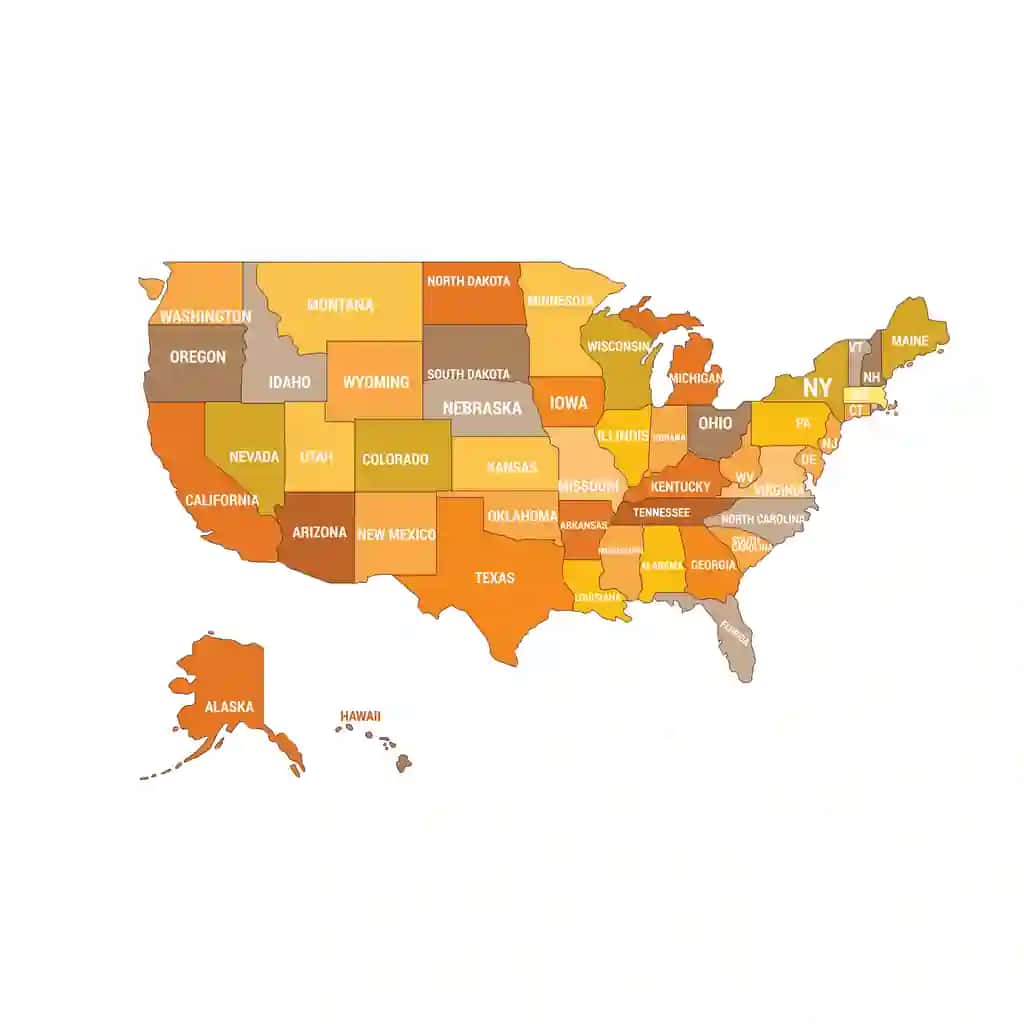 Viloyatning noyob rangli illyustratsiyasi bilan Amerika xaritasi | American map with province unique color illustration art different
