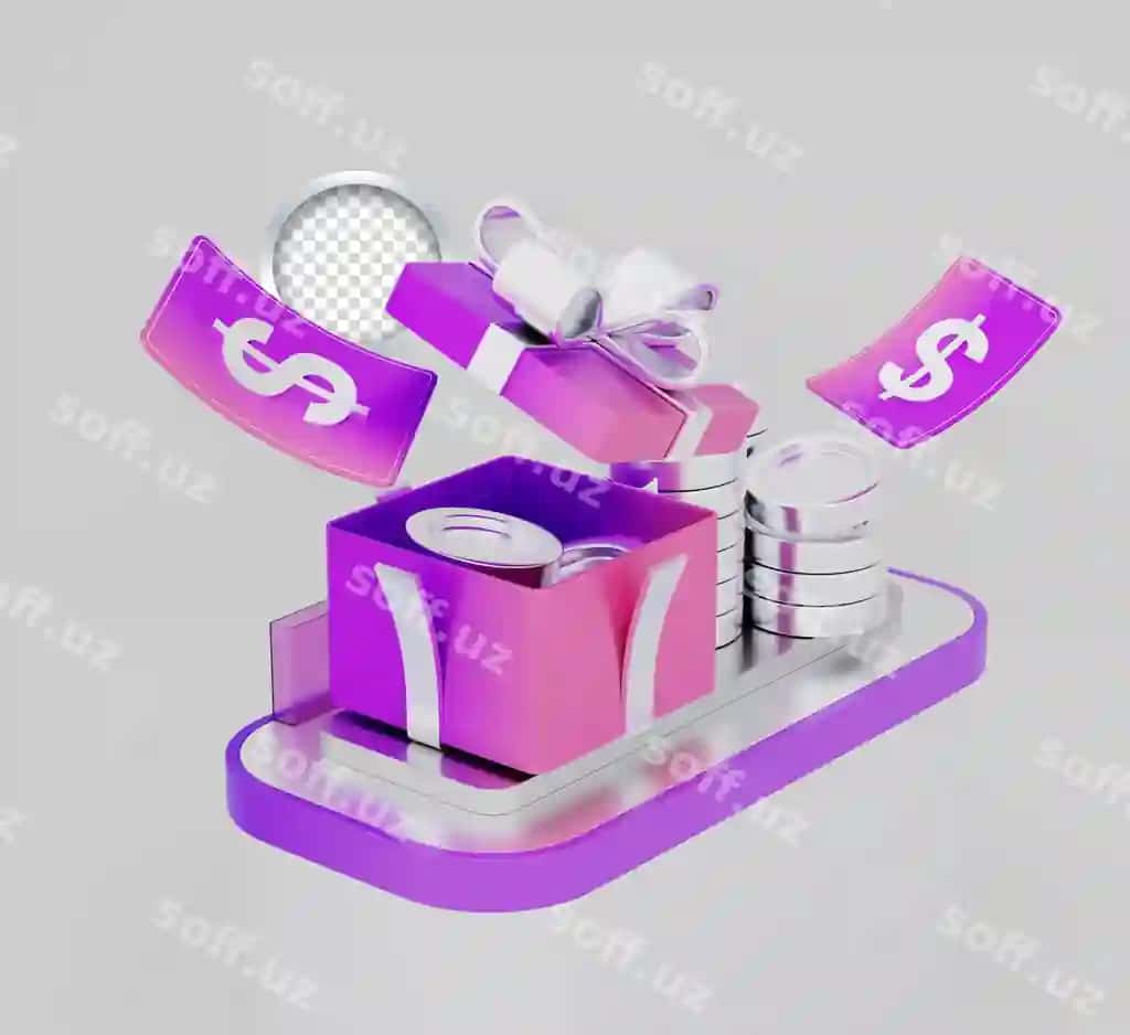 Dollar pullari tasvirlangan 3D ikonkali sovg'a qutisi | 3d icon gift box featuring dollar money