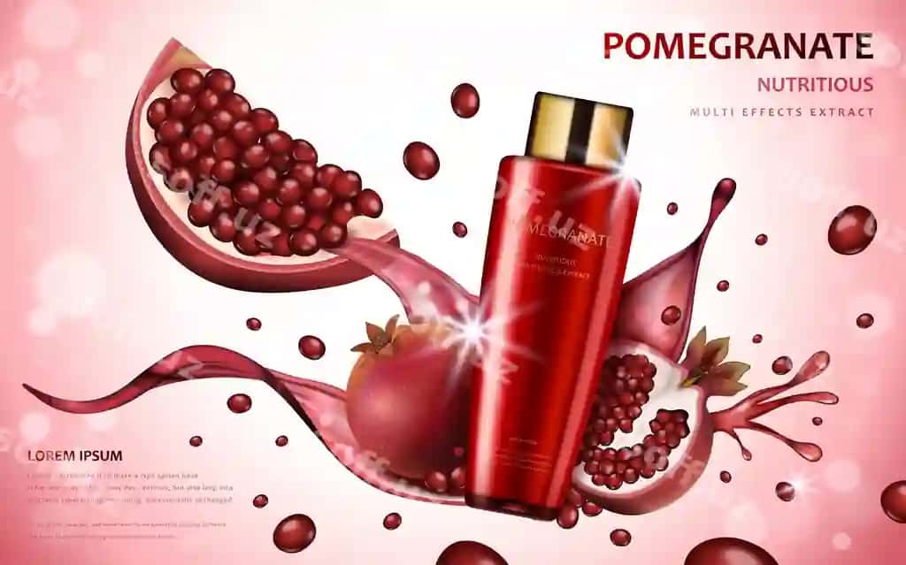 Kosmetik paketning chayqalish effektlari bilan jozibali mevali ingredientlar | Attractive fruit ingredients with cosmetic package splash effects