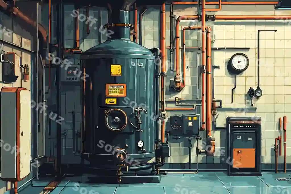 Boiler xona ta'mir sahna illustratsiyasi | Boiler room repair scene illustration
