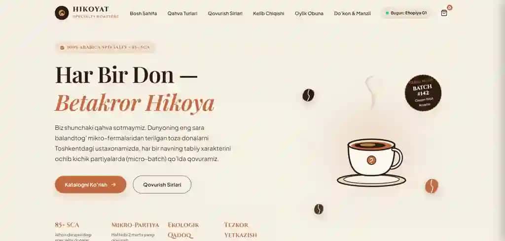 ☕ ROAST & CO — Maxsus Qahva Qovurish Ustaxonasi uchun Iliq va Professional Sayt