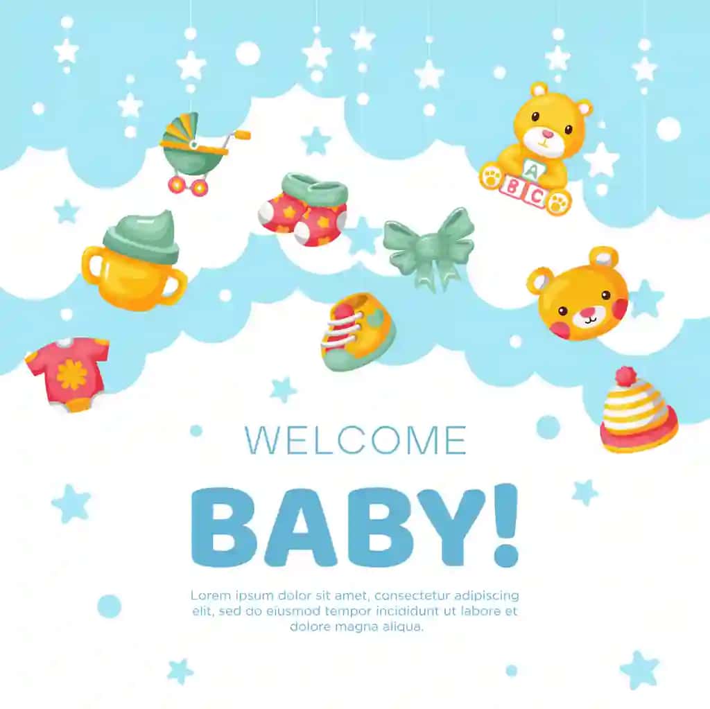 Qo'lda chizilgan chaqaloq e'lonining fon dizayni | Hand drawn baby announcement background design