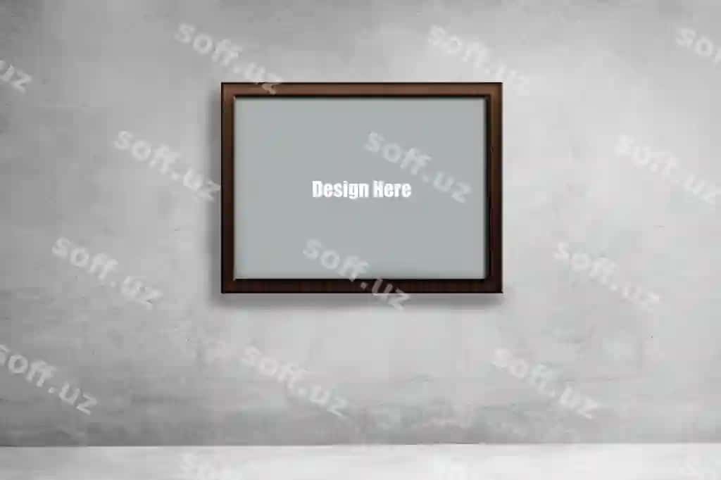 Kulrang ramka yog'ochli chegara bilan mockup PSD | Gray frame with wooden border mockup psd