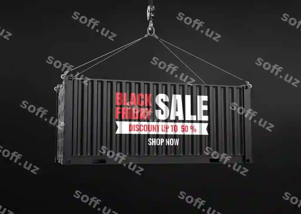 Chernaya pyatnitsa tekst aktsiya konteyner mockup | Black friday text sale container mockup