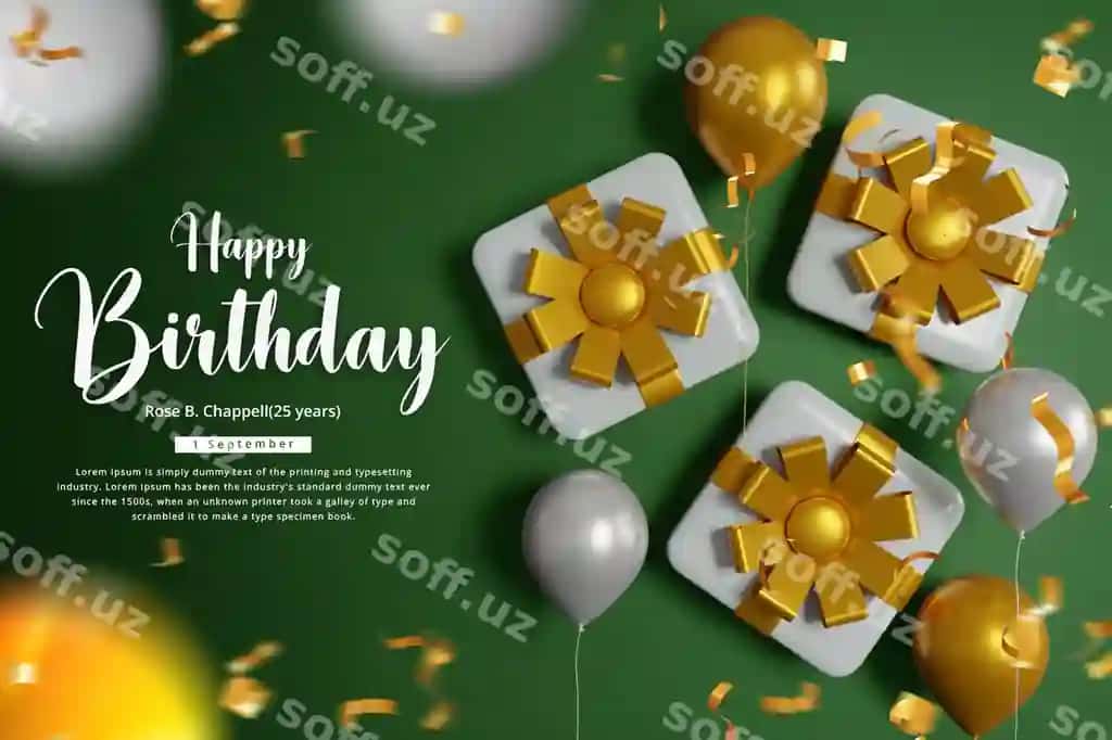 Tug'ilgan kun banneri fonida shar shaklidagi tug'ilgan kuningiz bilan tabriklaymiz | Birthday celebration banner background with balloon happy birthday