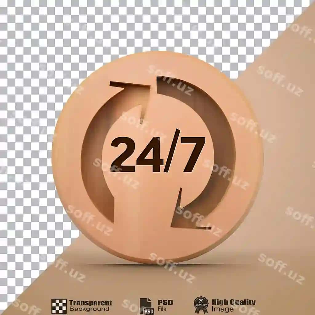24/7 xizmat yog'och ramzi ajraltirilgan shaffof fonda | Open 24 by 7 service symbol wood isolated transparent background