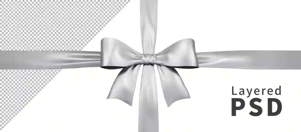 Izolyatsiya qilingan kumush atlas sovg'a lentasi | Silver satin gift ribbon bow isolated