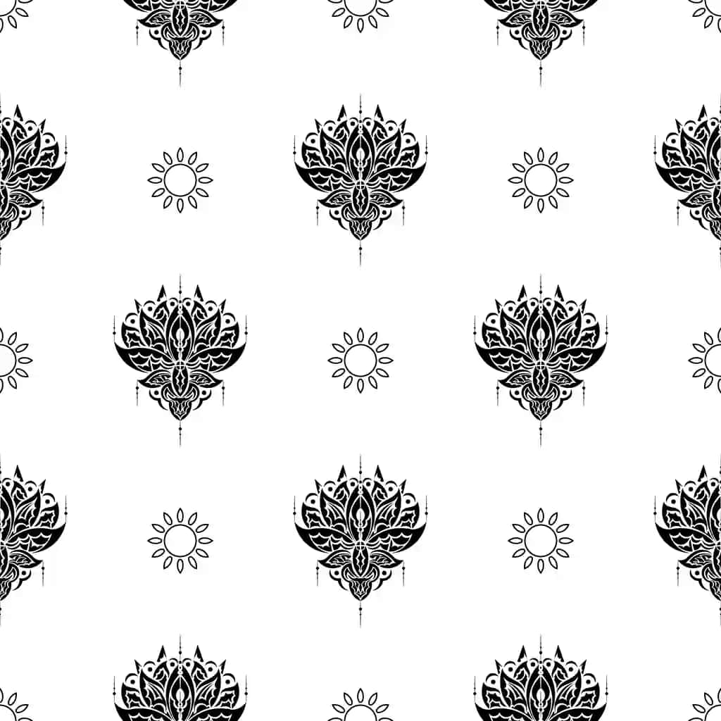 Lotus choksiz naqshli qora va oq rangli yaxshi fon rasmlari kiyimlar | Lotus seamless pattern black white good backgrounds prints apparel