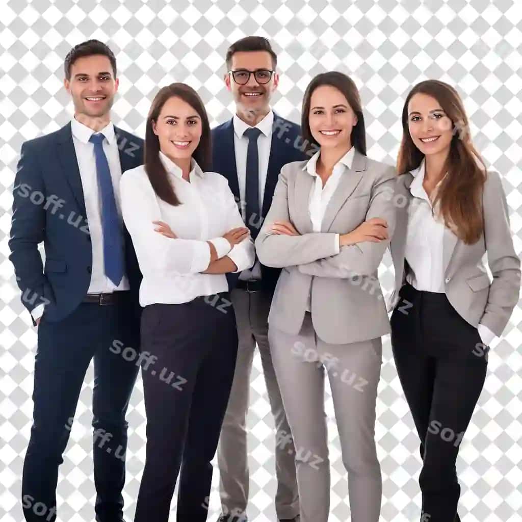 Muvaffaqiyatli ishbilarmonlarni guruhga ajratish, shaffof ma'lumot olish | Group successful business people isolated transparent background