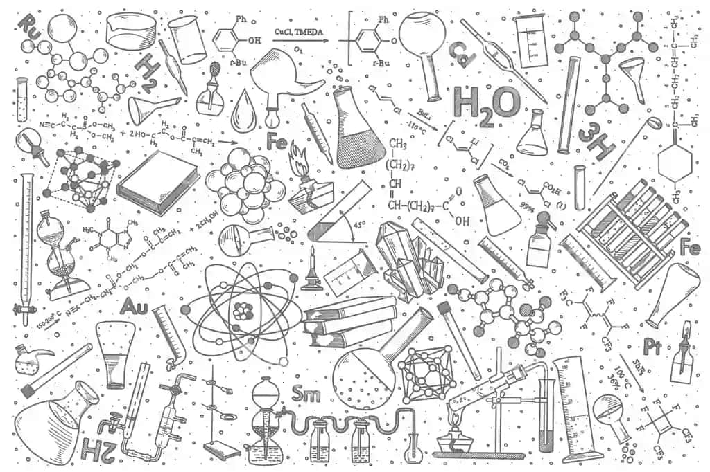 Qo'lda chizilgan kimyo vektorli doodle to'plami | Hand drawn chemistry vector doodle set