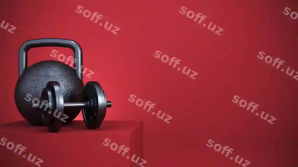 3d rendering temir fitnes uskunalari qizil podium | 3d rendering iron fitness equipment red podium