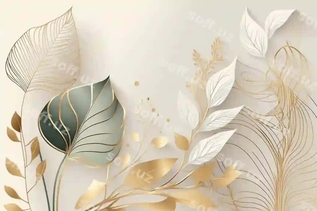 Oltin chiziqli san'at gul botanika barglari fonida minimalist hashamatli uslubdagi devor qog'ozi | Minimal luxury style wallpaper with golden line art flower botanical leaves background