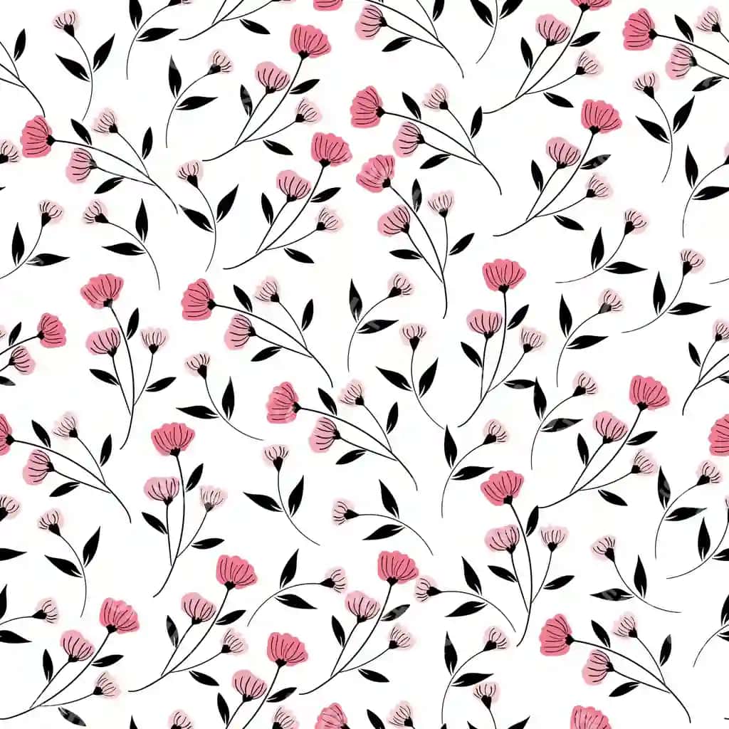 Pushti gul qora barglar uzilsiz naqsh | Pink flower black leaves seamless pattern